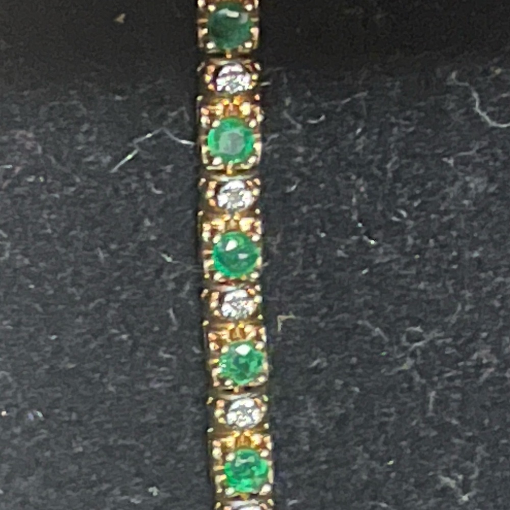 10k gold natural emerald and diamonds Gold Tennis Bracelet stamp 10k Mexico